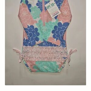 Ruffle Butts Kids Floral Rashguard - Blue, Pink, Green